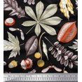 thumbnail image 1 of Soimoi Poly Georgette Fabric Berries,Oak Chestnut Leaves Printed Fabric 1 Yard 42 Inch Wide, 1 of 3