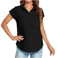 thumbnail image 1 of Hauts pour Femmes Décontractés Été Manches Courtes Légers Couleur Unie Tendance T-Shirts Courts Dames Col Rond Blouses (Small, BlackA1), 1 of 7