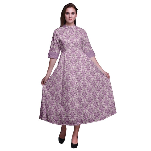 Bimba Robe à Manches Roulées pour Femmes à Imprimé Floral, Col Mandarin, Chemise Boutonnée - Grand
