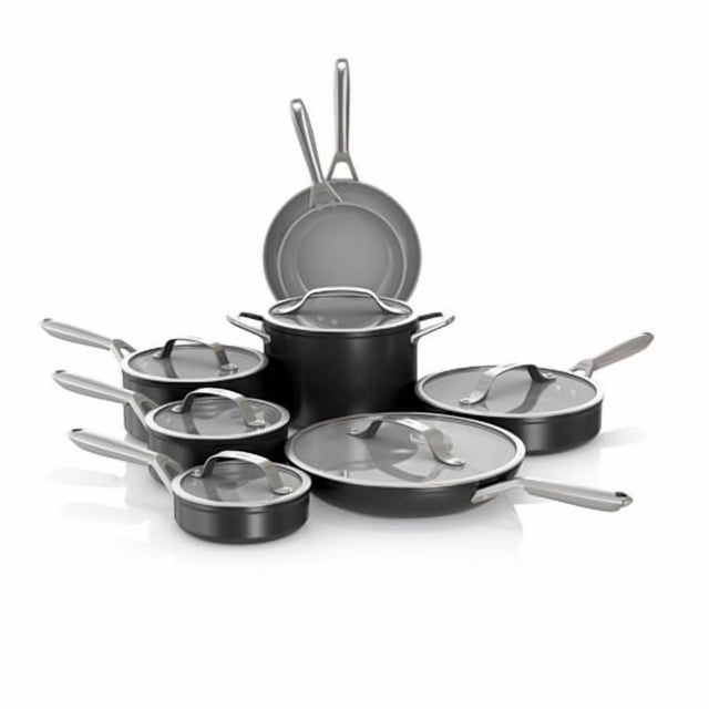 Ninja NeverStick Ceramic Pro 14-Piece Cookware Set, Non-Stick Pots & Pans Set with Glass Lids, Ceramic, Stainless Steel, Stove to Oven Safe, All Stovetops & Induction Compatible, Black, CW39014BK