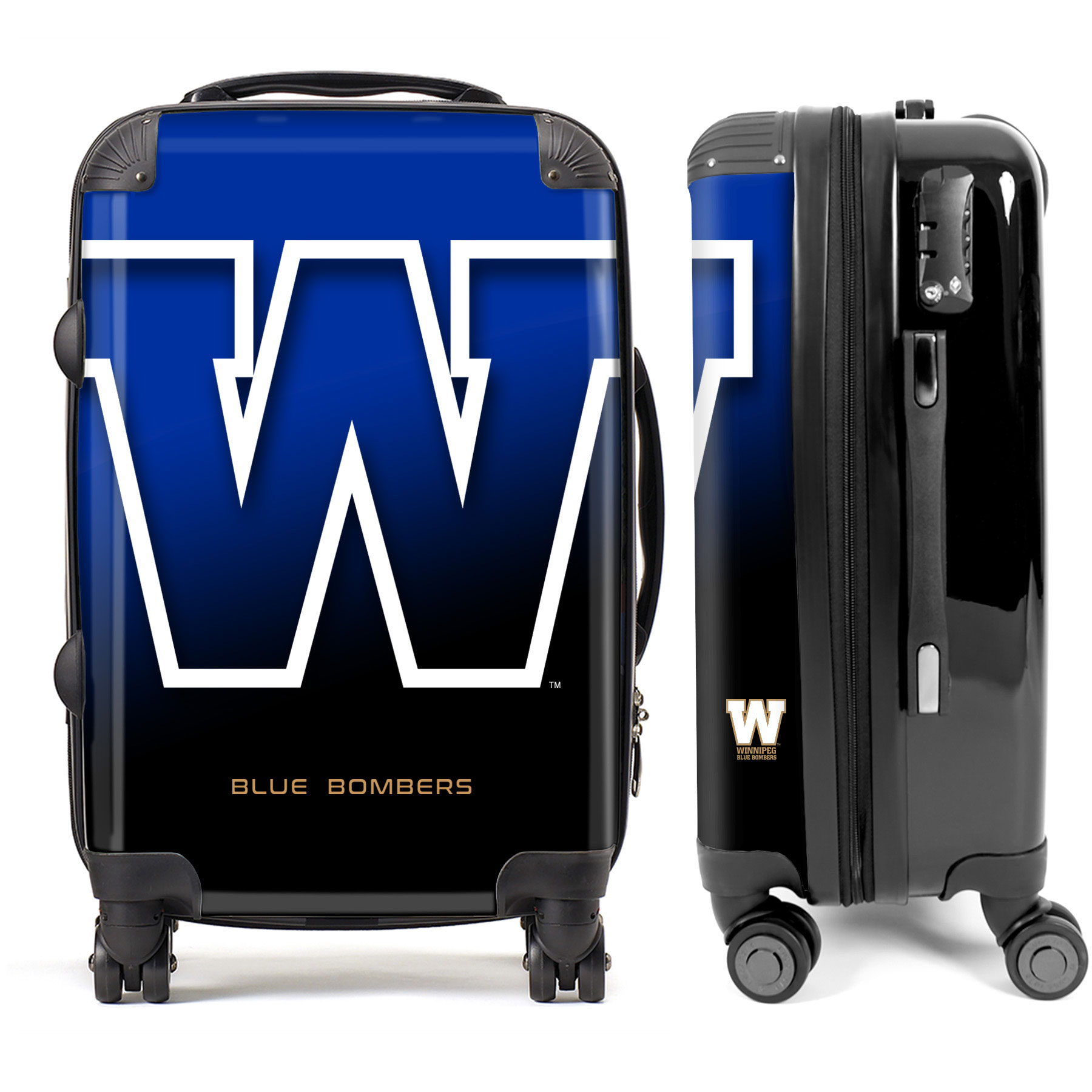 Winnipeg Blue Bombers Blitz Luggage, Carry-on Suitcase, 360° Spinner Carry-on, Custom Luggage, Luggage Set, Travel, TSA Lock