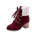 thumbnail image 1 of jsaierl Snow Booties Women's Solid Color Lace Up Ankle Boots Low Heel Comfy Fleece Suede Booties, 1 of 3