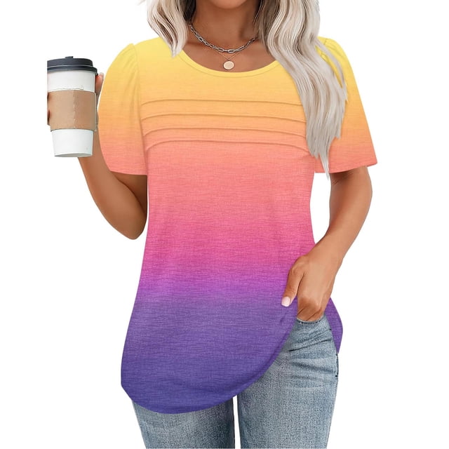 TNDBKQWR Liquidation Chemises pour Femmes T-Shirts d'Été pour Femmes T-Shirt à Encolure Dégagée pour Femmes Hauts pour Dames Été Femmes Haut d'Été, Multicolore-3, TTG