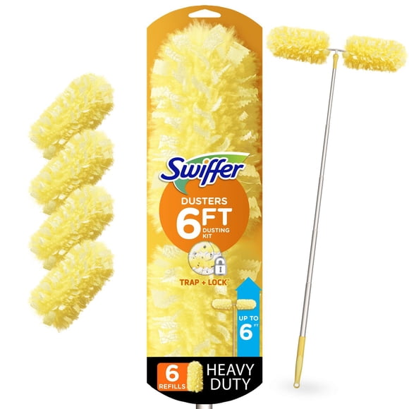 Swiffer Duster Kit with 6 ft Super Extendable Handle, Heavy Duty Dusting Starter Kit with 4 Refills, For Ceiling Fans, Vents and Hard to Reach Places