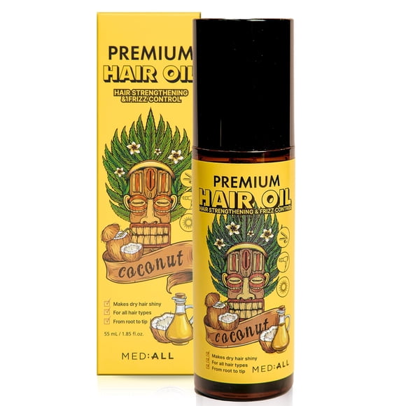 MEDIALL Premium K Beauty Hair Oil | Coconut Argan Serum for Frizzy Damaged & Curly Hair - 1.85 Fl oz