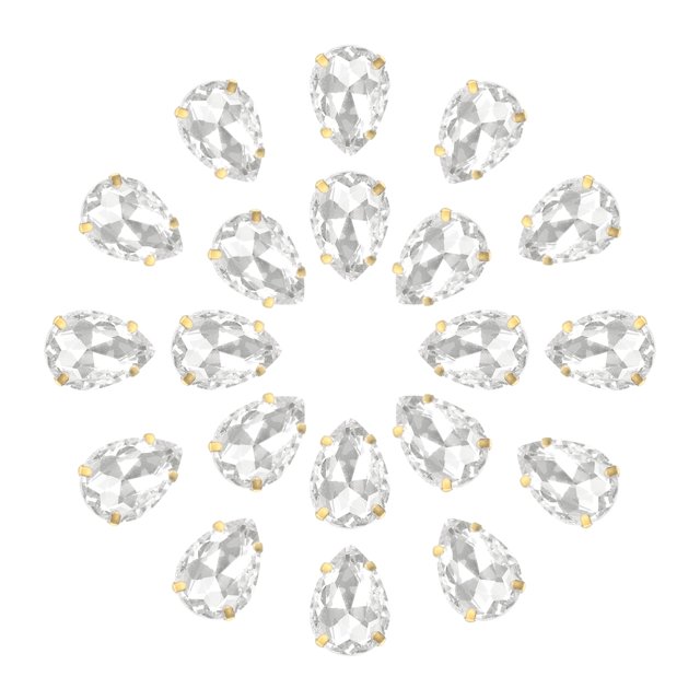 Unique Bargains 20Pack Teardrop Sew on Rhinestone - 18x13mm Glass Teardrop Crystal Rhinestones in Gold Prong Setting (White)