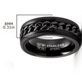 thumbnail image 3 of Men's Stainless Steel Curb Chain Link Spinner Fidget Ring Anxiety Band Black Blue 8MM, 3 of 4