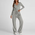 thumbnail image 3 of Diufon Matching Lounge Sets for Women Fall Outfits Long Sleeve V Neck Shirts Wide Leg Drawstring Pants with Pockets, 3 of 9