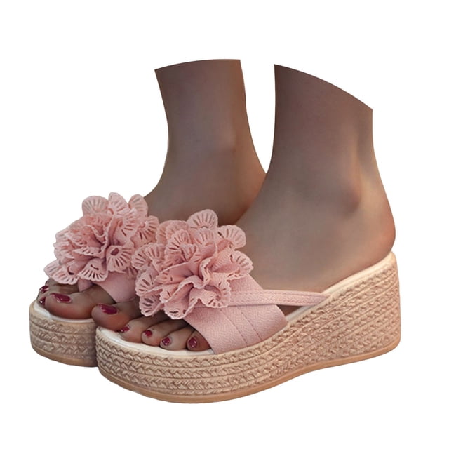 Dakaela Women's Wedge Platform Espadrille Slide Sandals Slip on Open Toe High Heels Summer Flip Flops