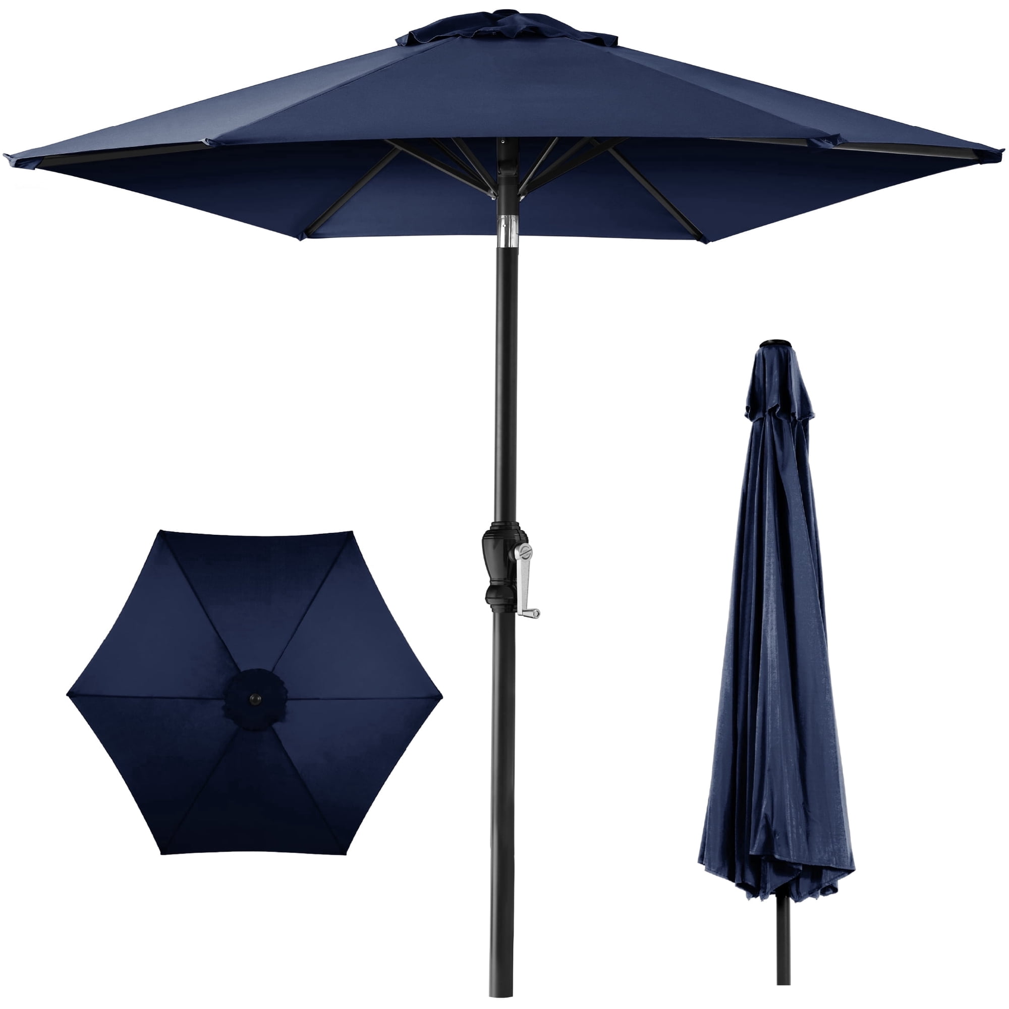 best choice products 10ft outdoor steel market patio umbrella w/ crank tilt push button 6 ribs - navy blue