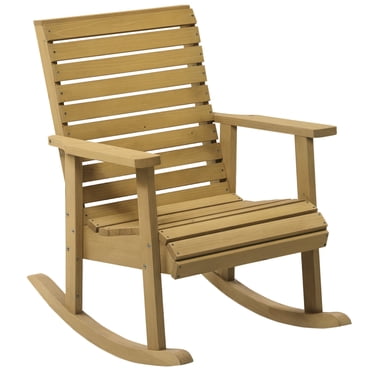 Outsunny Chaise Berçante d'Extérieur Chaise Berçante en Bois, Brun Clair