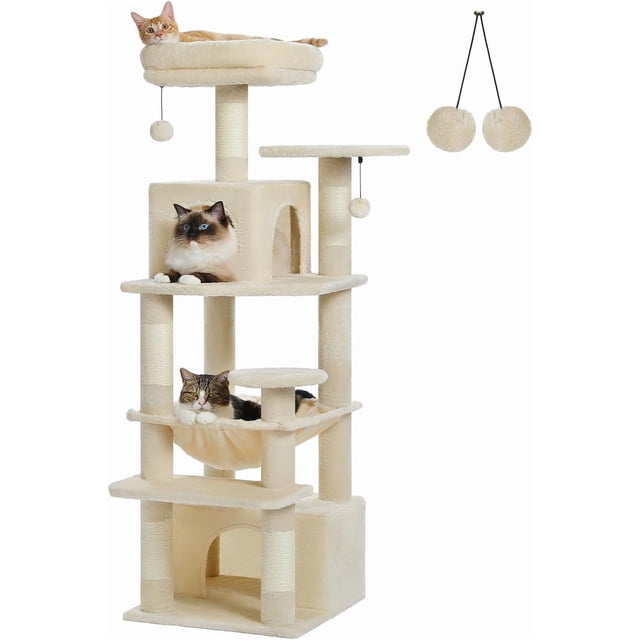 Large Cat Tree cm Cat Tower for Large Cats Cat Condo with Sisal-Cove Scratching Posts and Pads Padded Perch Dual Condo and Basket for Indoor Cats-Grey Small