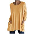thumbnail image 1 of KIHOUT Spring Winter Womens Tops New Round Neck Long Sleeve Loose Pocket Solid Color Casual Top, 1 of 4