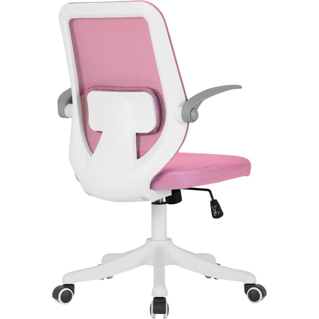 BestOffice Home Office Chair, Lumbar Support Breathable Ergonomic, Flip Up Armrests for Conference Room, Pink