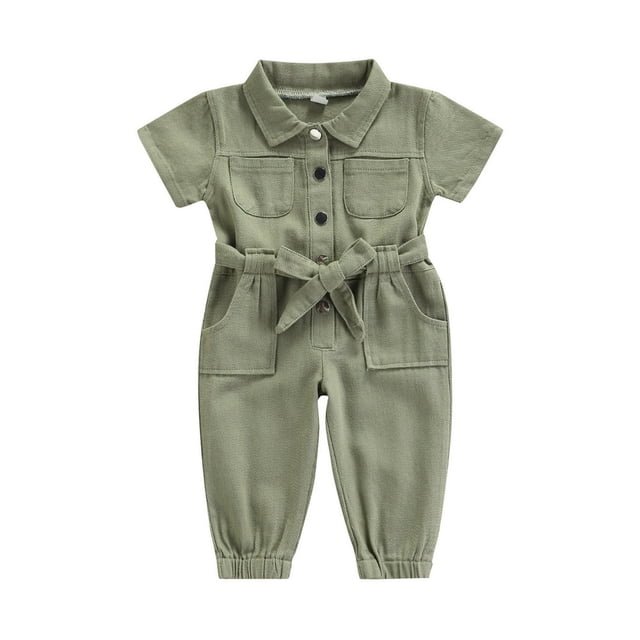 Filles de la Mode de Couleur Unie Poche Unique-Se Breasted Manches Longues Combinaison