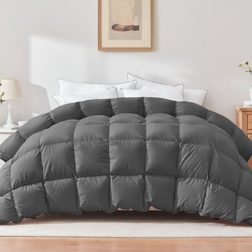 Decroom Feather and Down Fiber Comforter- Luxurious Hotel Medium Warmth Gray Bedding Comforters - Ultra Fluffy and Cozy Duvet Ins