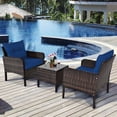thumbnail image 1 of Costway 3PCS Outdoor Rattan Conversation Set Patio Garden Cushioned Sofa Chair Navy, 1 of 9