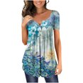 thumbnail image 2 of HKEJIAOI Femmes Mode Col en V Tunique à Imprimé Floral Hauts Boutons T-shirt à Manches Courtes, 2 of 7