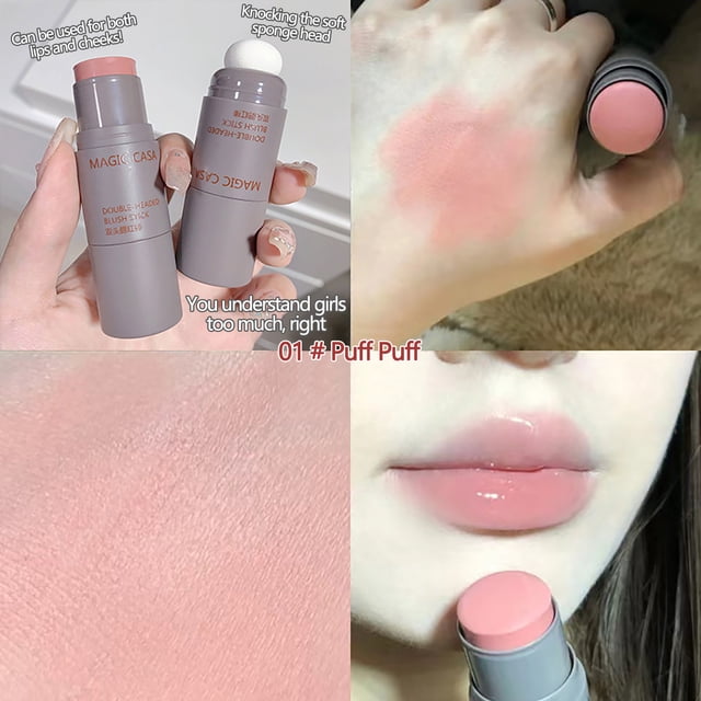 Mareep Blush Creamy Cheek Color Cheek Tint Cheek RougeDouble Head Sponge Powder Blusher Lip and Cheek Dual-use Matte Natural Rouge Powder Blusher Stick Expansion Color