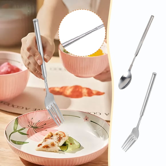 TIMIFIS Fork and Spoon Retractable Barbecue Fork Spoon Household Retractable Fork Stainless Steel Retractable Fork Spoon Set Kitchen Appliances
