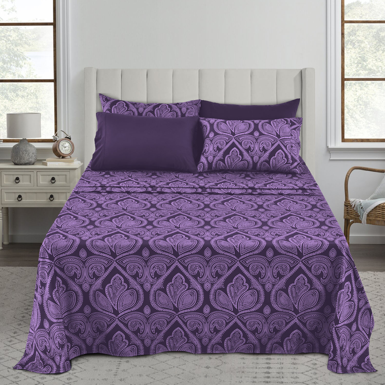 Lux Decor Collection Ensemble de Draps 6 Pcs 1800 Fils Qualité Égyptienne Ultra Doux Infroissable (Full, Violet)