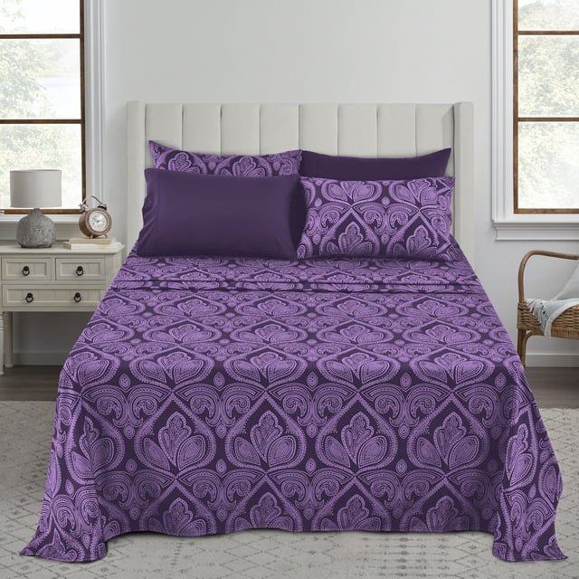 Lux Decor Collection Ensemble de Draps 6 Pcs 1800 Fils Qualité Égyptienne Ultra Doux Infroissable (Full, Violet)