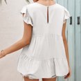 thumbnail image 2 of Femmes T-shirt Été Dentelle Col Rond Manches Courtes T-shirt Décontracté Femmes en Vrac Top, Blanc, XL, 2 of 7