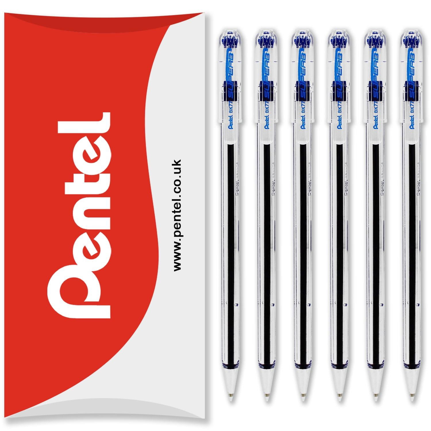 Pentel BK77 Superb Ballpoint Pens - 0.7mm Nib - Blue Ink - Pack of 6 in Pillow Packaging