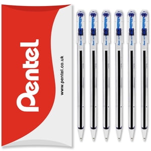 Pentel BK77 Superbes stylos à bille - 0.7mm Nib - Encre bleue - Boîte de 6 dans l'emballage d'oreiller