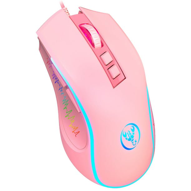 Souris de Jeu Filaire, Souris de Jeu pour Ordinateur PC Rétroéclairée RVB, Souris Ergonomique avec 7 Boutons, 4 Ppp Réglables jusqu'à 3200, Souris Optique USB pour Windows 7/8/10/XP, Vista, Linux, Mac OS, Rose/noir