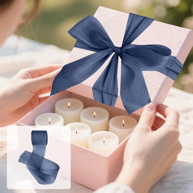 Fridja Home Decor Clearance Threaded Glitter Ribbon Chiffon Crinkle Satin Bow Gift Box Bouquet Wedding Card Newlywed Ribbon Decoration Gift Wrapping Ribbon