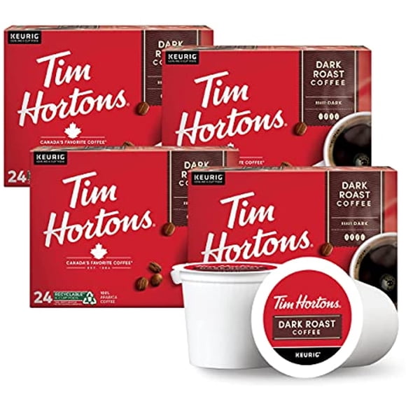 Tim Hortons Café Torréfaction Foncée, Dosettes à Portion Individuelle K-Cup Compatibles avec les Cafetières Keurig, 96 K-Cups, Rouge
