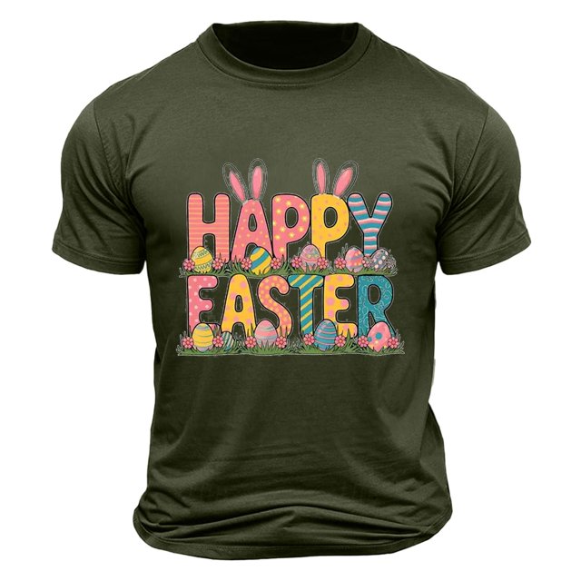Plebaso T-Shirts de Pâques pour Hommes à Manches Courtes, Col Rond, T-Shirt Graphique, Hauts Imprimés, T-Shirts Décontractés d'Été pour Hommes
