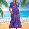 thumbnail image 1 of Jusqu'à 65 % de Rabais! Robes d'Été Mode pour Femmes 2024 Grande Taille Décontractées à Manches Courtes Col Ras du Cou Robe Décontractée Fluide à Étages Maxi Robe de Plage avec Poches Robe à Imprimé Brillant, 1 of 8