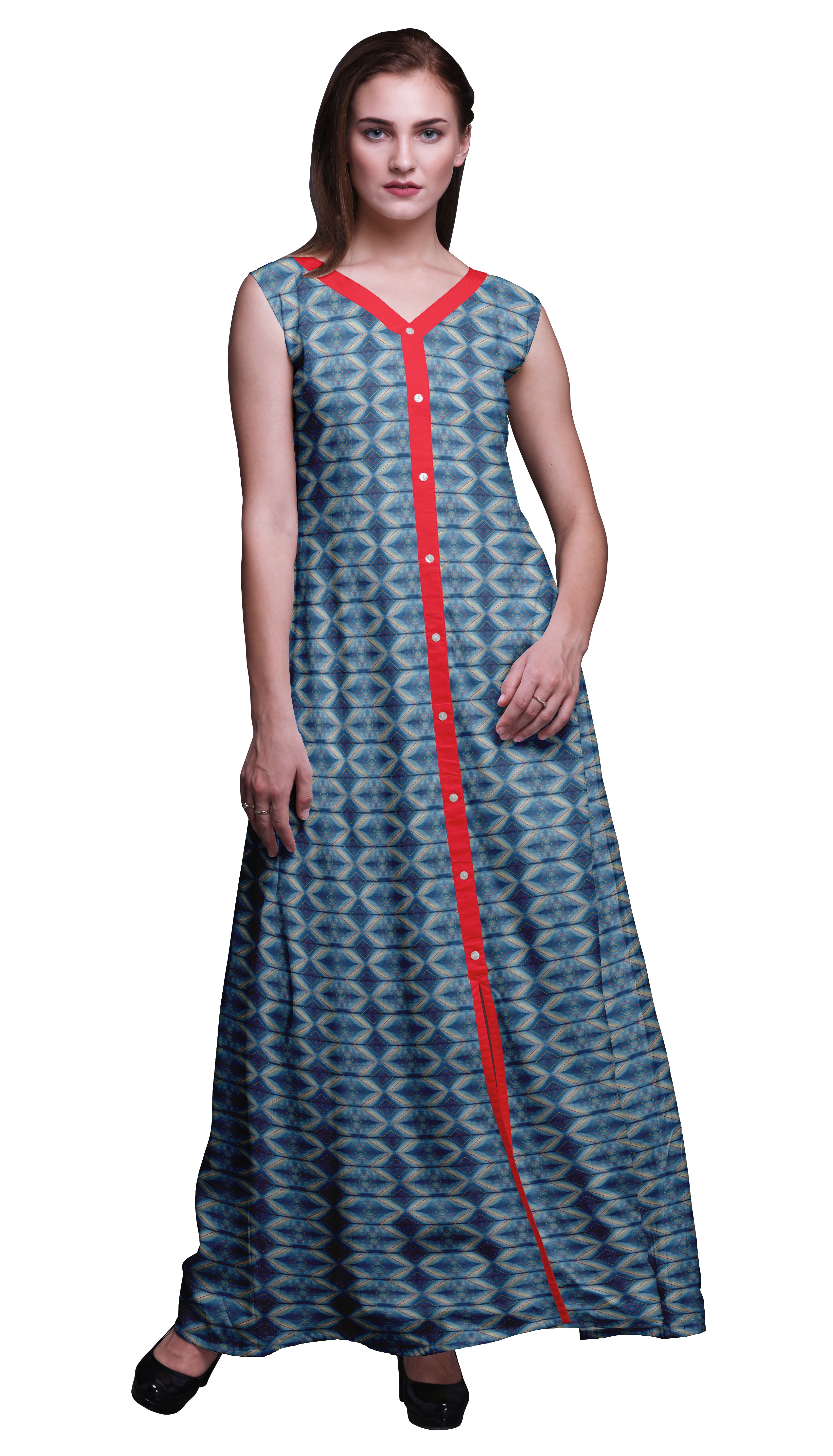 Bimba Kurti Longue Indigo Blue2 Shibori Indienne pour Femmes Tenue de Fête Imprimée Sans Manches Robe Anarkali Kurti X-Small