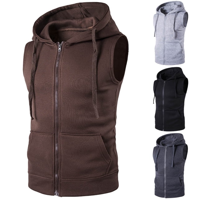 XZNGL Sleeveless Hooded Vest for Men,Solid Color Casual Tank Top with Drawstring Hood,Polyester Cotton Blend,Standard Thickness,Fits to Size,Autumn Spring Wear