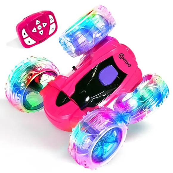 Contixo Voiture Télécommandée, Cascadeur, Retournement et Rotation à 360°, Lumières LED, Contrôleur Bracelet, Voitures RC Tout-Terrain pour Enfants, Pink
