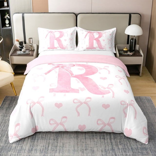 Erosebridal Housse de Couette en Coton 100 % Taille Simple Initiale A-Z, Ensembles de Literie Lettre Initiale R Taille Simple, Déco Girly Féerique, Réversible 2 Pcs (Sans Couette)