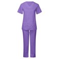 thumbnail image 1 of Penkiiy Ensemble de Sarrau à Manches Courtes et Col en V pour Femmes, Violet, m, 1 of 7
