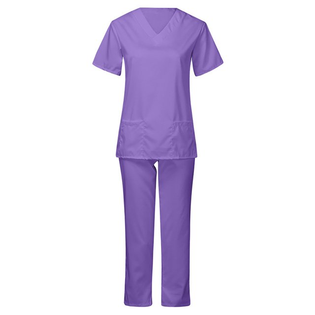 Penkiiy Ensemble de Sarrau à Manches Courtes et Col en V pour Femmes, Violet, m