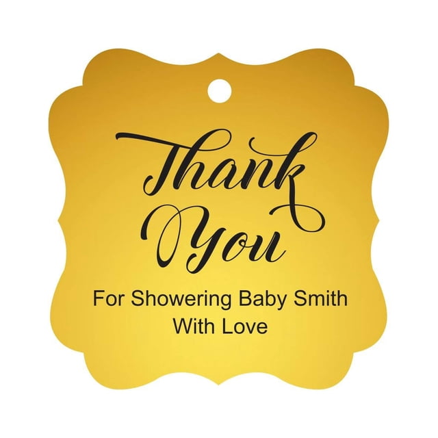 Darling Souvenir Baby Shower Thank you Favor Tags Custom Hang Gift Tags-Metallic Gold-50 Tags