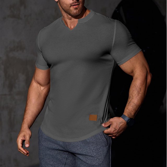 asjyhkr Mens Workout Compression T Shirts Ribbed V Neck Short Sleeve Tops Summer 2025 Gym Athletic Running Tees