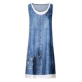 thumbnail image 3 of Pisexur Robe en Denim pour Femme Sans Manches à Col en V, Robe Midi à Fleurs, Décontractée, Fente Latérale, Robe-Chemise en Jean, 3 of 4