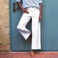 thumbnail image 4 of Women's Linen Pants - High Waisted Flare Wide Leg Capri Work Pants with Pockets, 4 of 6
