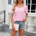 thumbnail image 4 of AherBiu T-Shirts pour Femmes Coupe Ample Été Chandails Confortables Mode Décontracté T-Shirt Extensible Confortable Blouses Tendance 2025, 4 of 8