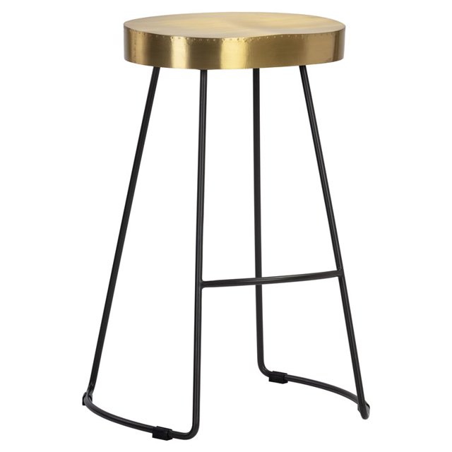 Sunpan Tabouret Nolie 26" Moderne en Acier et Métal Doré/noir