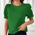 thumbnail image 2 of Besolor Tuniques d'Été pour Femmes à Col Rond, Volants, Manches Courtes, Chemises Décontractées Unies, T-Shirts pour Sorties, 2 of 4