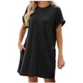 thumbnail image 1 of Timegard Robe T-Shirt Femme à Manches Courtes Col Ras du Cou Robe Basique de Couleur Unie Robe Décontractée Confortable avec Poches, 1 of 5