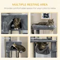 thumbnail image 3 of 55" Cat Tree for Indoor Cats, Cat Tower, Kitty Activity Center with Cat Bed Ramp Condo Hammocks Hanging Ball Toys Sisal Rope Scratching Post, Grey, 3 of 5