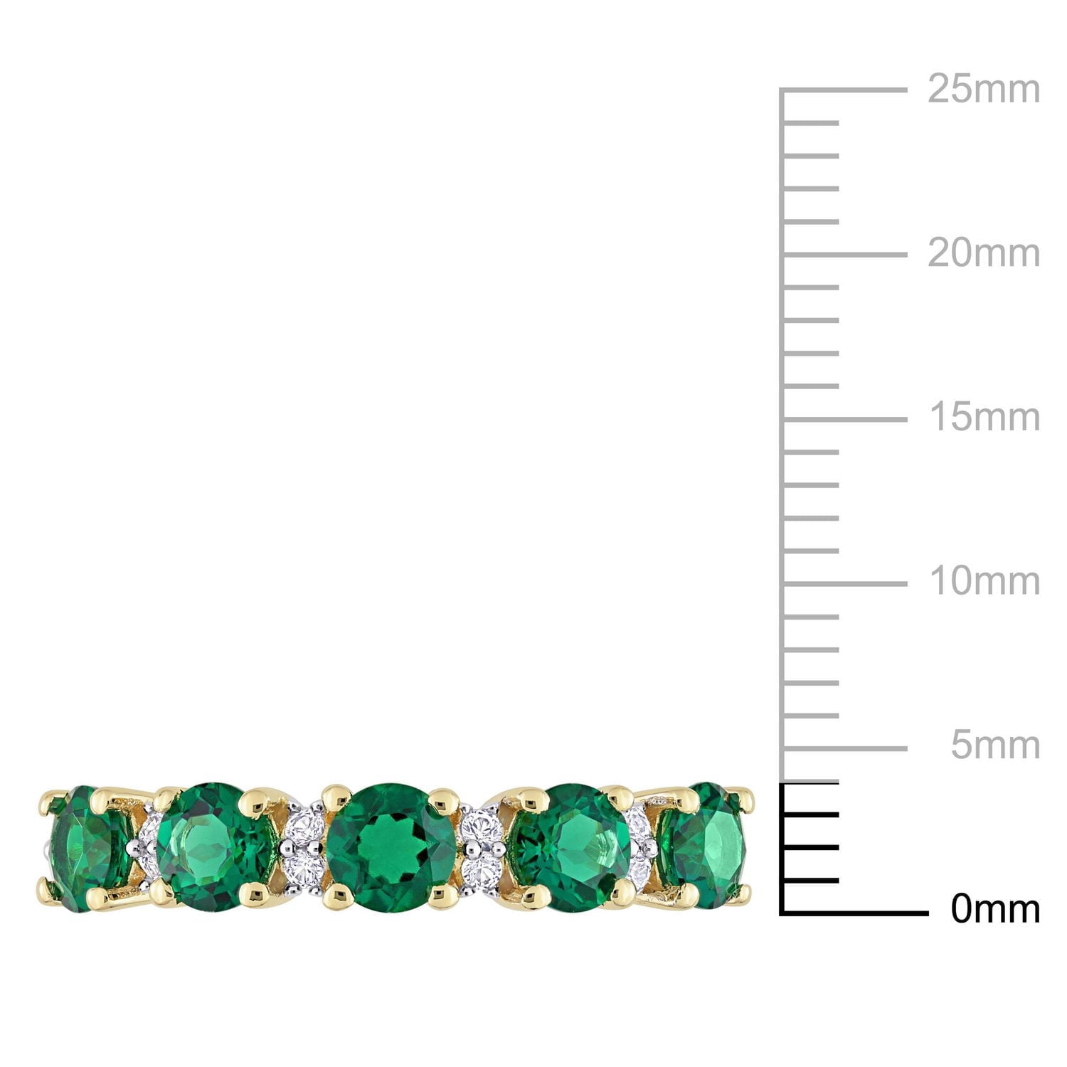 Bague d’anniversaire de Miabella avec 1-2/5 Carat PBT d’émeraude synthèse et saphir synthèse blanc en argent sterling plaqué jaune